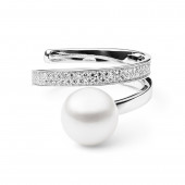 Inel cu perla naturala alba din argint si cristale DiAmanti SK20482R_W-G